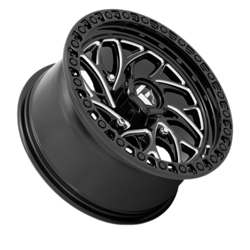 Fuel UTV Runner Simulated Beadlock UTV Wheel- Gloss Black Milled on a slight angle showing body of wheel