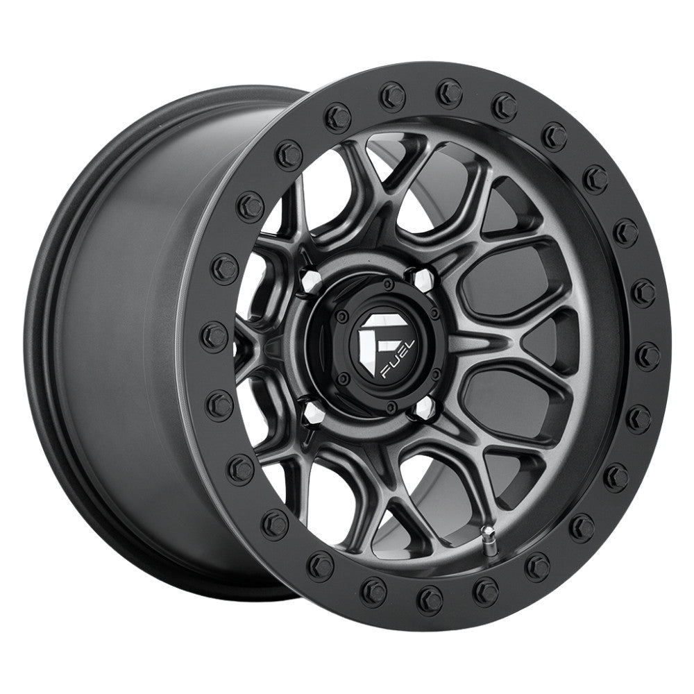 Fuel UTV Tech UTV Beadlock 15x10 Wheel- Matte Gunmetal with Black Bead Ring on White background