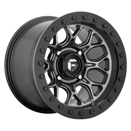 Fuel UTV Tech UTV Beadlock 15x10 Wheel- Matte Gunmetal with Black Bead Ring on White background