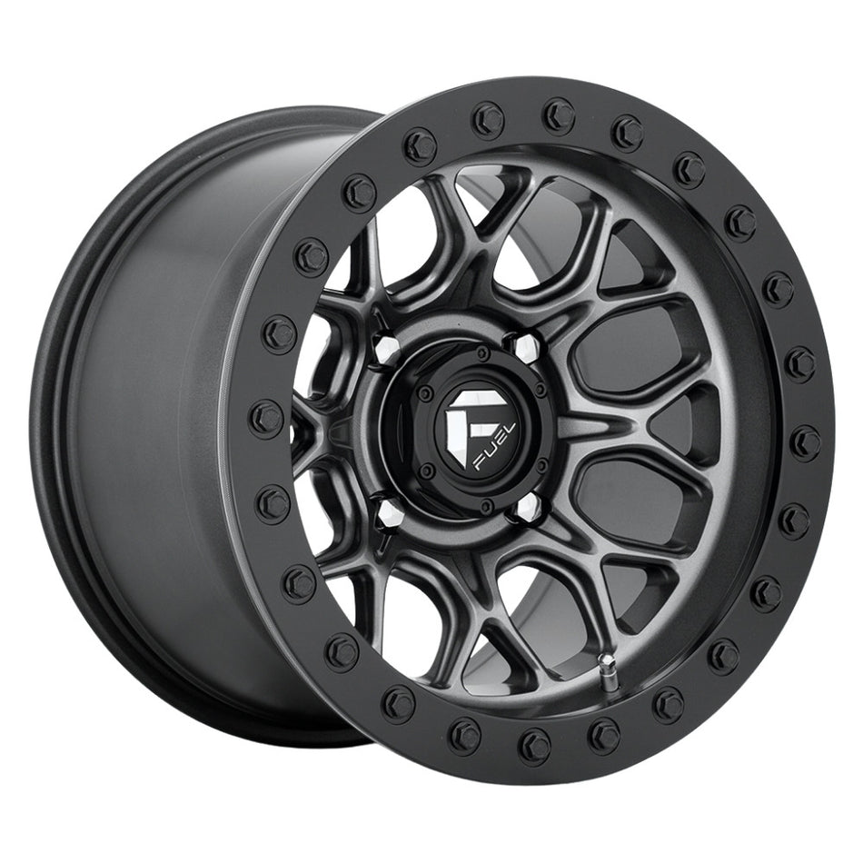 Fuel UTV Tech UTV Beadlock 15x10 Wheel- Matte Gunmetal with Black Bead Ring on White background