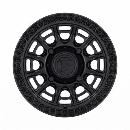 Fuel UTV FV832 CYCLE UTV 15x7 Matte Black with Gloss Black Lip Wheel front facing on a white background