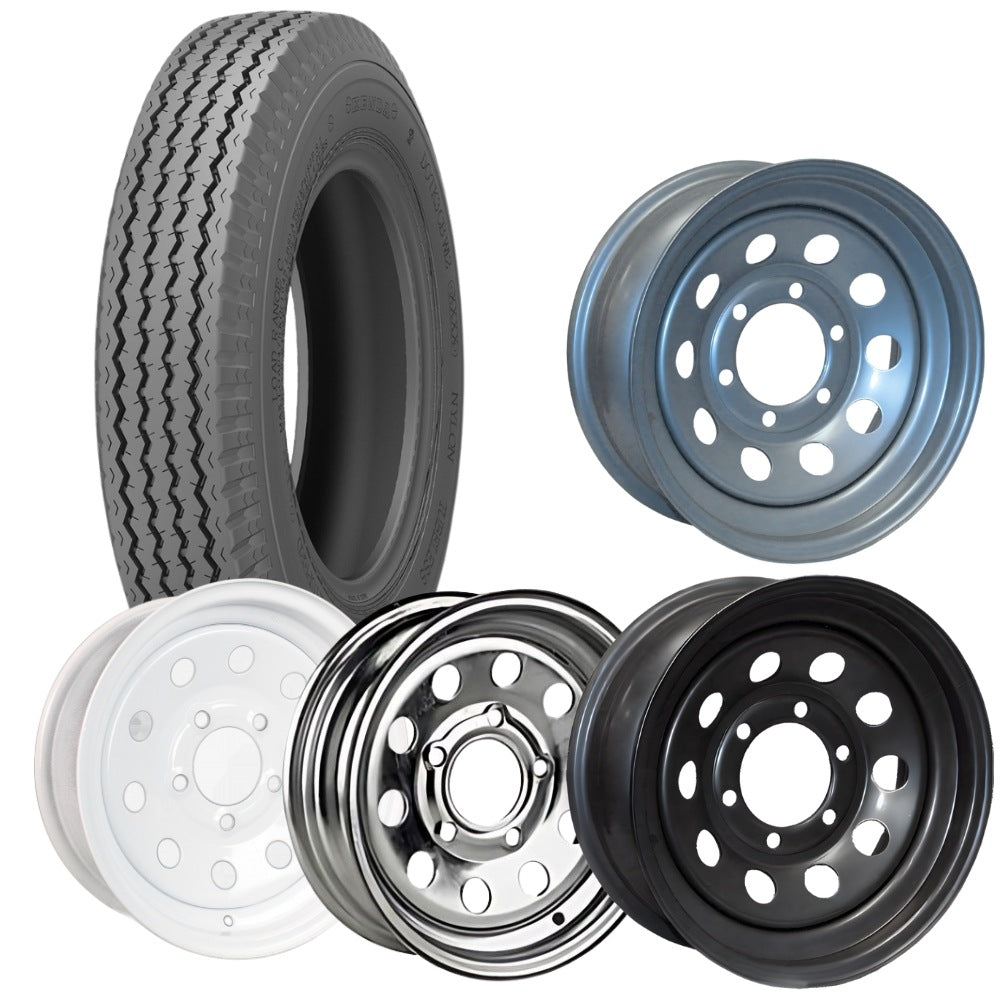 12" Kenda Loadstar K353 Trailer Tire and Steel MOD Wheel Combo- White/Silver/Black/Galvanized