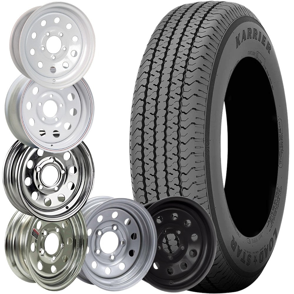 Kenda® Karrier Radial Trailer Tire (KR03) and 13" MOD Steel Trailer Wheel Combo - Pick Your Bolt Pattern/Color