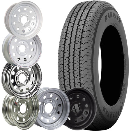 Kenda® Karrier Radial Trailer Tire (KR03) and 14" MOD Steel Trailer Wheel Combo - Pick Your Bolt Pattern/Color