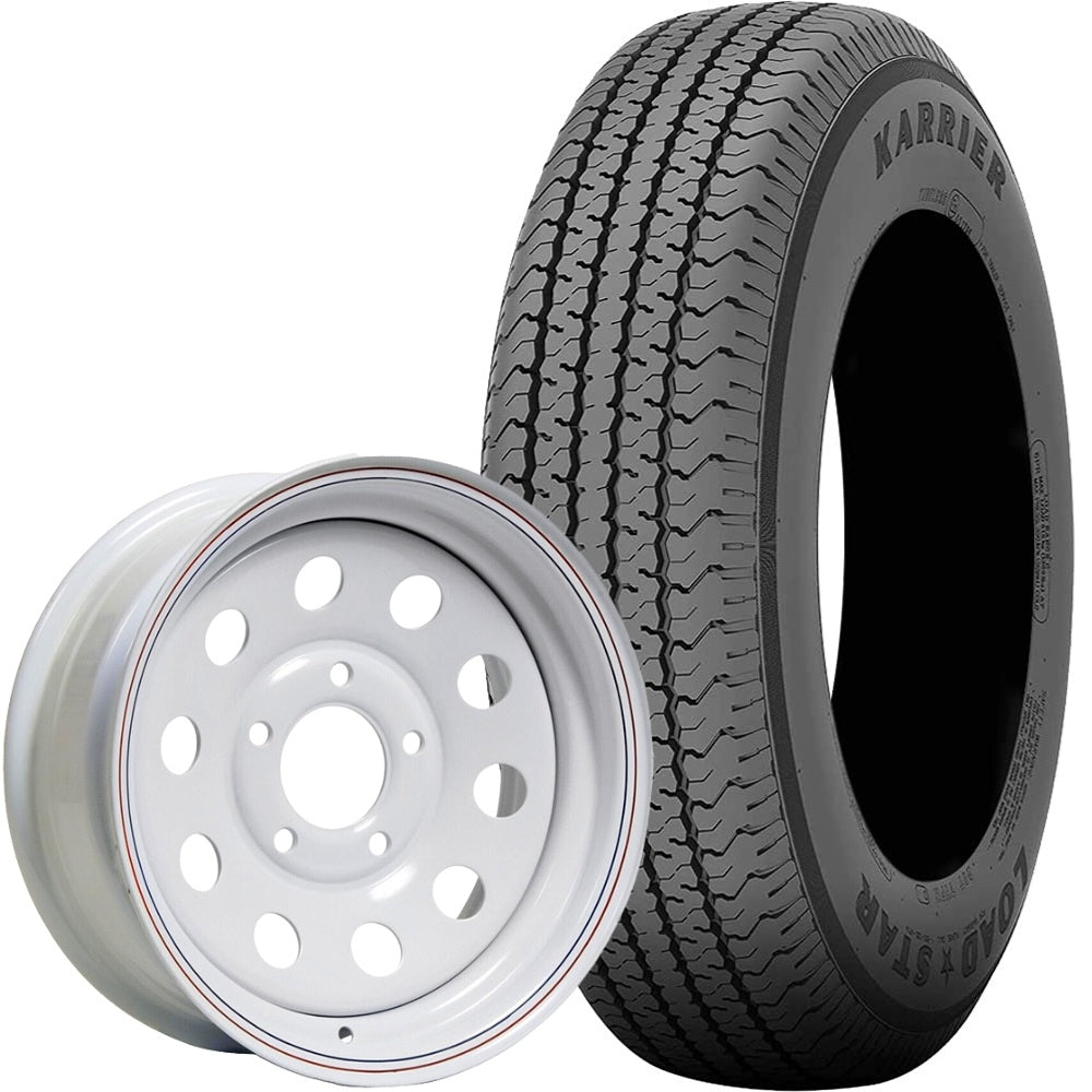 Kenda® Karrier Radial Trailer Tire (KR03) and 13" MOD Steel Trailer Wheel Combo - White w/ Stripes Wheel