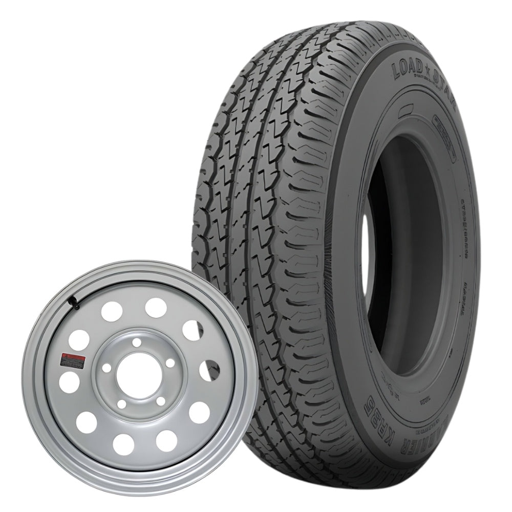 Kenda® Karrier (KR35) ST205/75R15 Radial Trailer Tire (Load Range C) - 15"x5" Steel MOD Silver Wheel (5 on 5.0 Bolt Pattern)