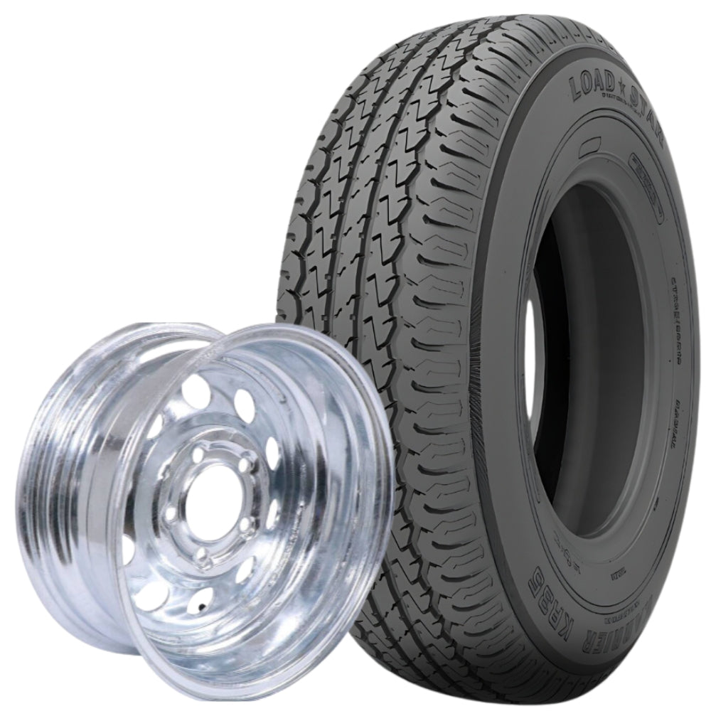 Karrier (KR35) ST185/80R13 Radial Trailer Tire (Load Range E) - 13" Steel MOD Galvanized Wheel (4 on 4.0 Bolt Pattern) | Kenda®