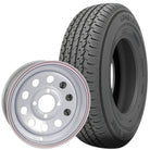 Karrier (KR35) ST185/80R13 Radial Trailer Tire (Load Range E) - 13" Steel MOD White w/ Stripes Wheel (4 on 4.0 Bolt Pattern) | Kenda®