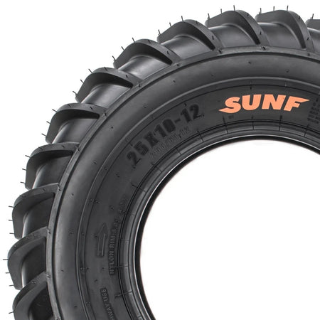 SunF® A061 Paddle (Sand/Mud) ATV / UTV Tire | 6-Ply side profile detail for NHS rated directional 25x10-12 paddle tire 255/65-12.