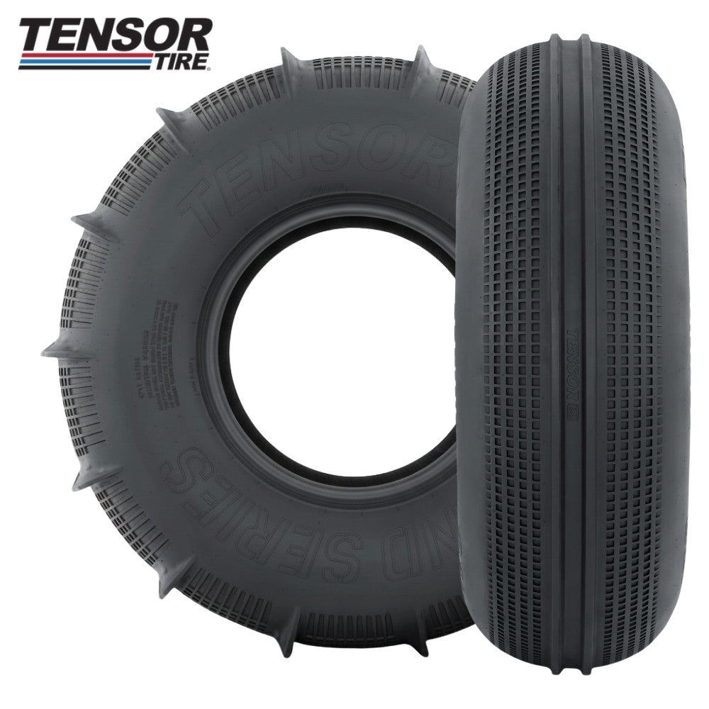 Two Tensor Sand Series tires (front and rear) with tread patterns on a white background