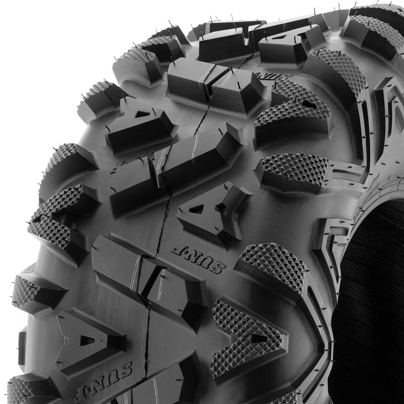 Up close detailed view of the tread block and tire casing details found on the great value, great performing SunF A033 Maxxis-Bighorn-Style UTV and ATV tire, available for wheel diameters 9"-15" and all offered with free shipping. 