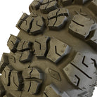 Close up detailed view of tread block design and lug pattern of the Arisun Aftershock XD AR33 all-terrain UTV tire available in 14" and 15" wheel sizes.