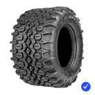 Angled view of the 38 SPECIAL OTR tire sold by Ride or Die Tire with free shipping, featuring high traction, unique design, 6-ply tough construction, and robust load capacity in 12" rim sizes for UTV, RTV, and ZTR mowers.