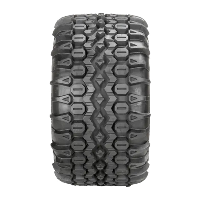 View of the tread pattern and lug design, including wrap-around open shoulder tread blocks, that provide great traction and clean out, on the OTR 38 SPECIAL 6-ply tire.