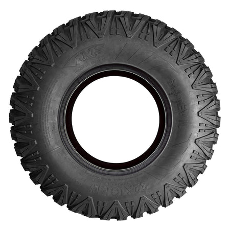 Full sidewall view of the AMS M4 Evil UTV/SXS 8-ply radial all-terrain tire in 32x10r15 size, available with fast and free shipping.