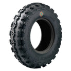 Angled view of high quality tire image of the AMS Pactrax Quad and ATV front tire in 21x7-10 size, manufactured with premium rubber and a high performance design with rugged 4-ply or 6-ply construction depending on size.