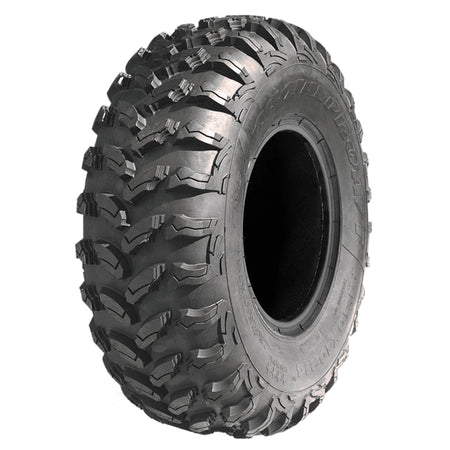 Angled view of the high traction AMS Radial Pro A/T 8-Ply Radial ATV, UTV and SXS tire, manufactured with tough durable sidewalls, and offered in popular 12" and 14" wheel diameters with fast and free shipping by Ride or Die Tire.