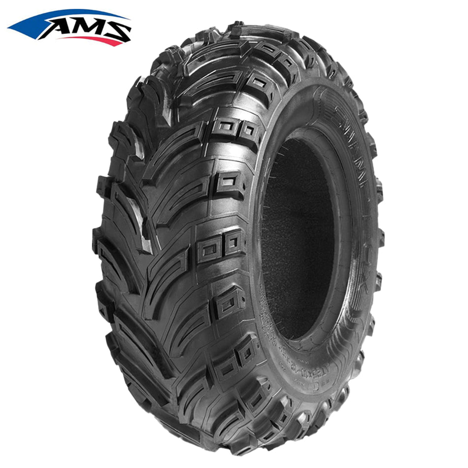 Main photo of the AMS Swamp Fox 6-ply bias tire for ATV and UTV applications, available in many sizes for 7", 9", 10", 11", 12", and 14" diameter wheels, all offered at great prices and include free shipping from Ride or Die Tire.