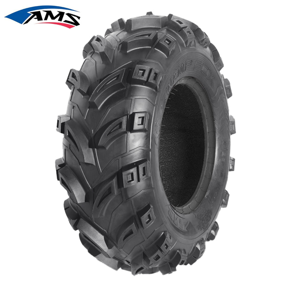 Main photo of the AMS Swamp Fox Plus 6-ply bias tire for ATV and UTV applications, available in many sizes for 12" and 14" diameter wheels, all offered at great prices and include free shipping from Ride or Die Tire.