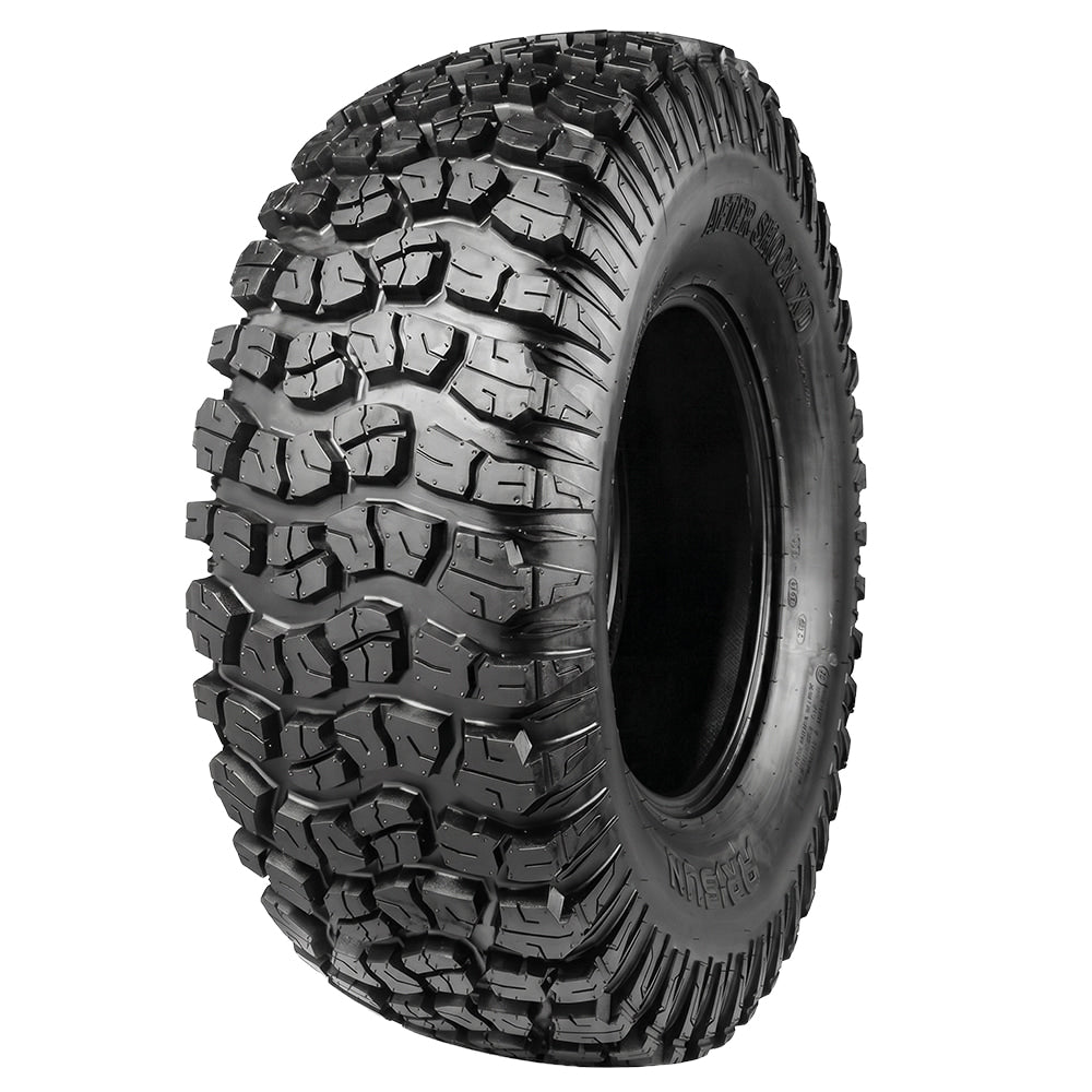 Angled view of Arisun Aftershock XD AR33 UTV Side by Side 8-ply Radial Kevlar-reinforced high performance race and all-terrain in popular 14" and 15" sizes, offered with free shipping from Ride or Die Tire.
