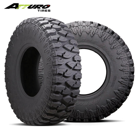 Main product photo of the premium UTV and SXS 8-Ply Steel Belted Radial SBR Atturo Trail Blade Boss SXS tire, manufactured with segmented mold construction and hybrid versatile tread pattern and high speed rating, offered with free shipping by Ride or Die Tire.
