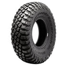 Angled view of the popular and proven steel belted radial Baja Champion BFGoodrich KM3 Mud Terrain T/A tire designed for high performance SXS and UTV models, featuring Traction Armor Sidewall Sculpting to protect against sidewall splitting, offered with fast and free shipping and 6-year manufacturer's limited warranty, all sizes feature fast and free shipping.