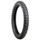 Angled view of the Bridgestone Battlecross X31 adv/dual-sport and off-road motorcycle front tire, designed to be a true intermediate tire to excel in soft and hard terrain, featuring Bunker Groove technology and NHS rated in most popular sizes, sold with fast and free shipping.
