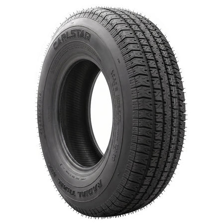Angled view of the Carlstar (Carlisle) Radial Trail RH2 Load Range E tire in 235/80R16 size, featuring long lasting tread design, 3,520 lb load rating, and fast and free shipping from Ride or Die Tire, Part # 6H22886.