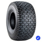 High definition, angled view of the capable and versatile Carlstar (formerly Carlisle) Turf Saver lawn, garden, tractor, and zero-turn bias-ply tire, showcasing a turf-friendly chevron tread pattern and wide flat contact profile to minimize damage and compaction to yards, available in huge variety of sizes with fast and free shipping.