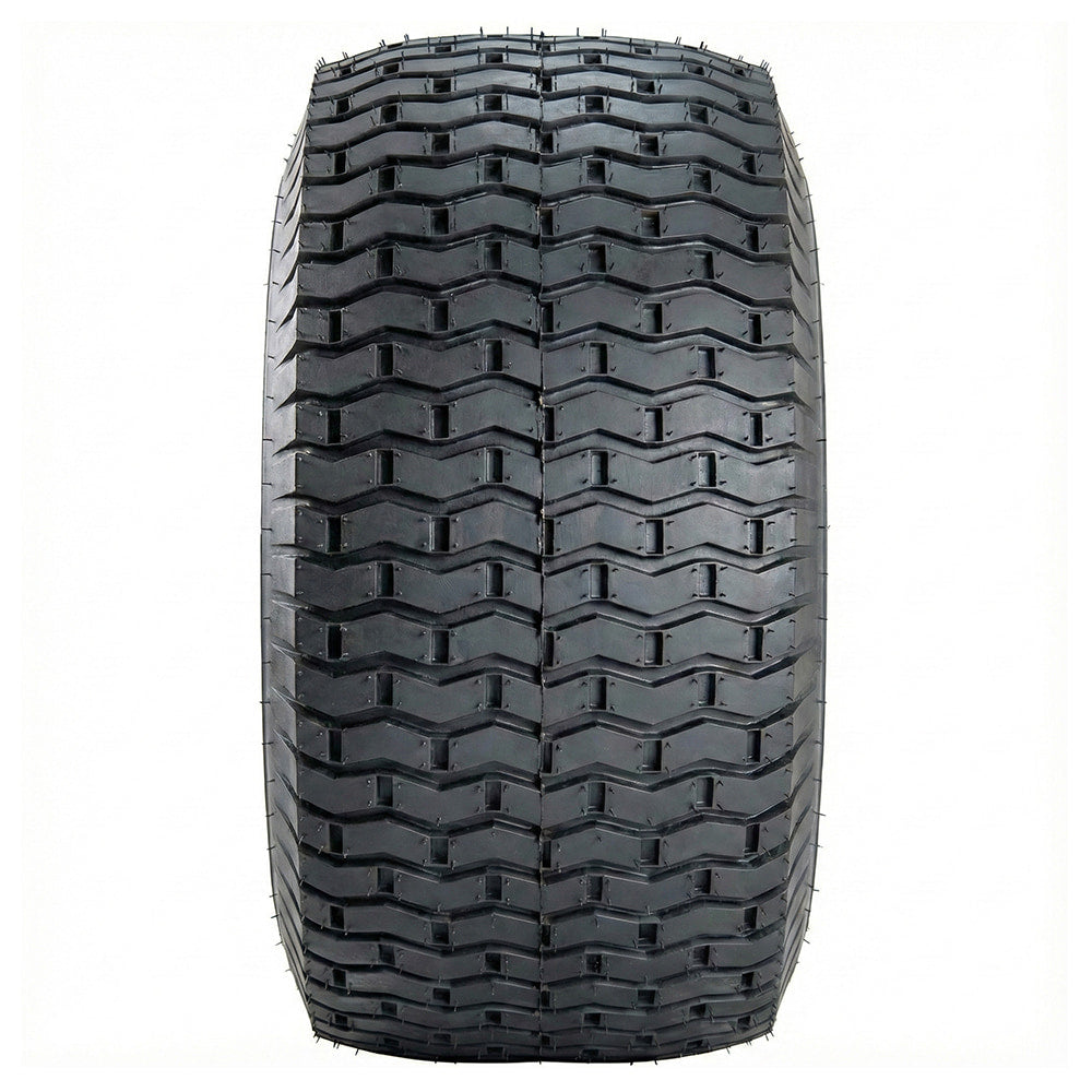 Full tread pattern view of the Carlisle Turf Saver® lawn and garden, ztr, and golf equipment tire, showcasing the interlocking chevron tread block design which is engineered to be gentle on grass while still providing ample traction.