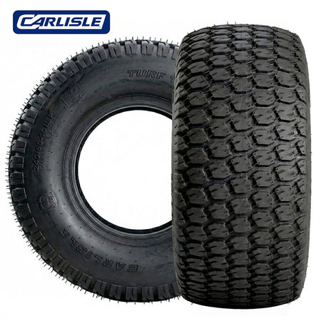 Main product listing photo of the popular and dependable Carlstar (formerly Carlisle) Turf Trac R/S lineup of premium lawn, turf, golf, and utility tires, available in a wide variety of sizes, featuring a high traction turf style tread, and offered for sale by Ride or Die Tire.