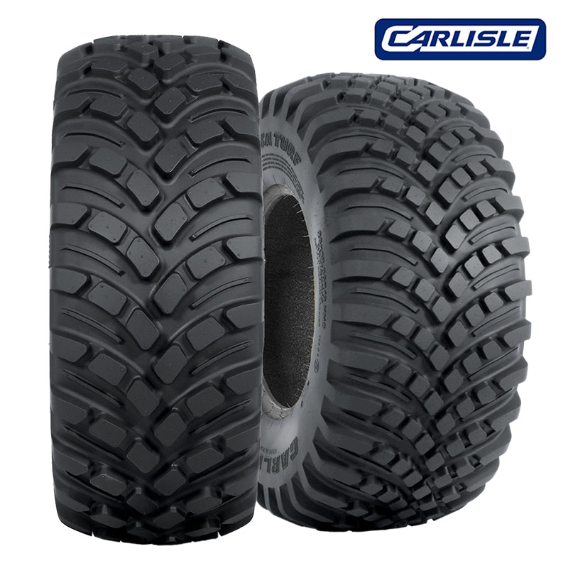 Carlisle Versa Turf lawn-friendly UTV and ZTR lawn and turf 4-ply or 6-ply radial tire, available in popular 10" and 12" rim sizes, featuring steel belted radial construction and high load rating, offered with free shipping.