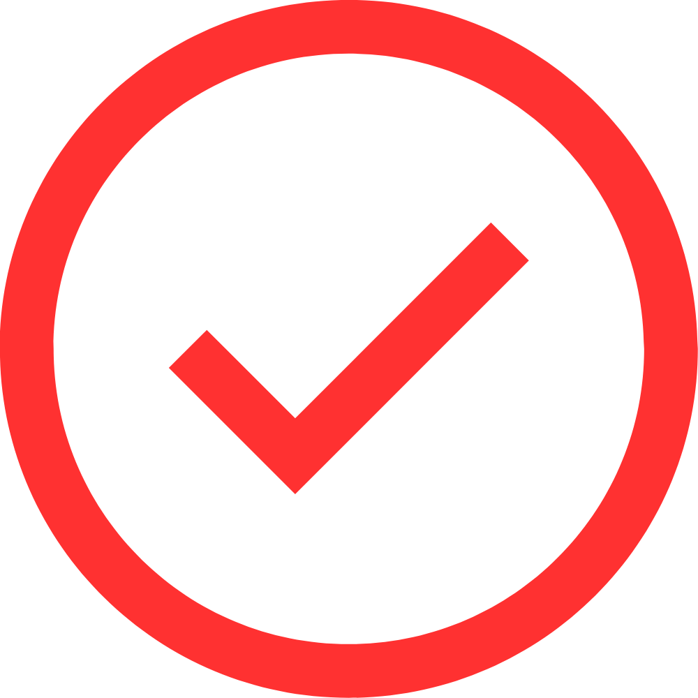Red check mark in a red circle