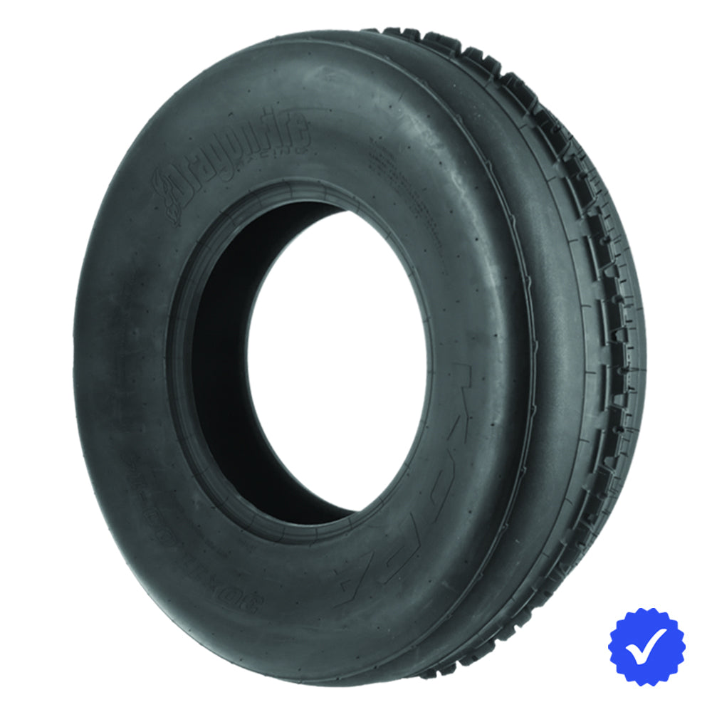 Angled view of the DragonFire Kopa front ribbed sand tire, available in 32x11-15 and 30x11-14 sizes, featuring high traction serrated triple rib design and lightweight 2-ply bias construction, all offered with fast and free shipping.