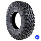 Angled view of the segmented mold, premium road and pavement all-terrain UTV and SXS tire, the DragonFire Racing® YUHA R/T 8-ply Steel Belted Radial (SBR) tire, offered with fast and free shipping.
