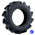 Angled view of the EFX MotoHavok ag/mud tire designed for UTV and SXS bog and mud applications, featuring tough 6-ply bias construction, unique deep rim guard for protection, and deep 2" lugs checkmark design, available in rim sizes from 14" to 24" and overall heights to 45", all offered with fast and free shipping.