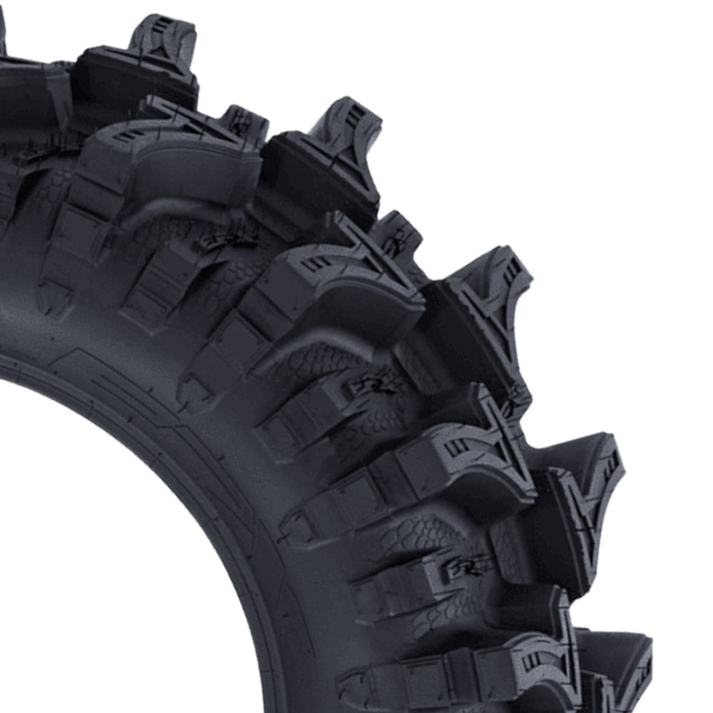 Close up view of the deep 2" shoulder lug design and "checkmark" mud lugs of the EFX MotoSlayer mud and bog tire designed for high performance UTV and SXS.