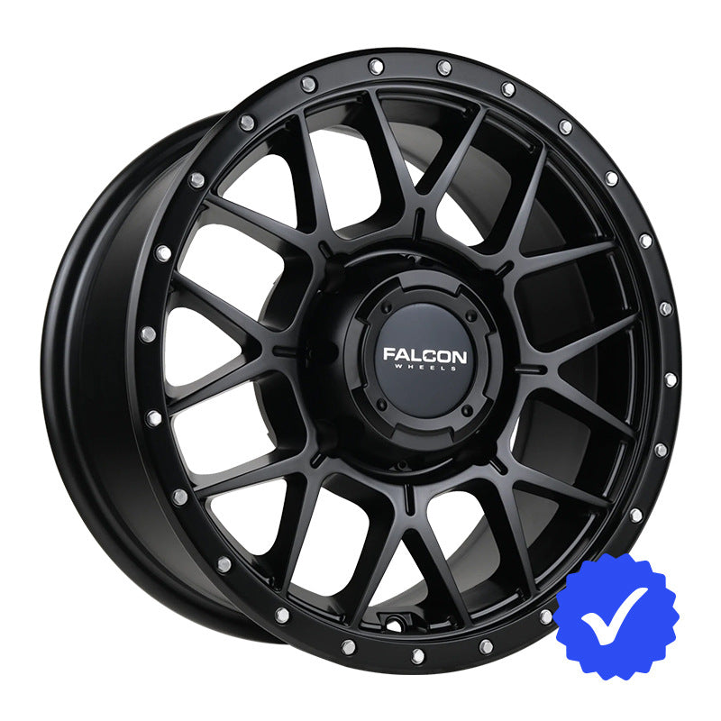 Angled view of the new Falcon X1 Gunner UTV wheel in matte black finish.
