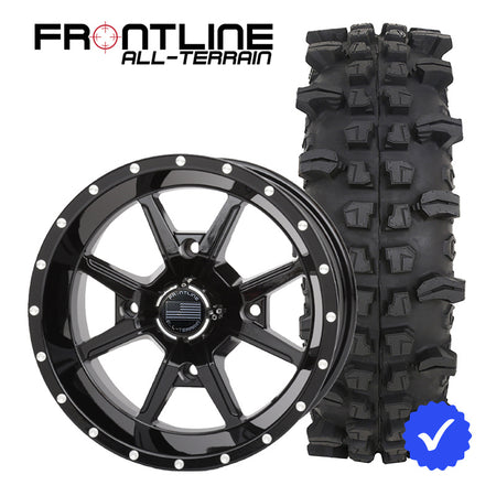27 Inch Frontline 556 Gloss Black wheel and ACP UTV wheel and tire combo bundle.