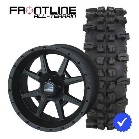 27 Inch Frontline 556 Matte Black wheel and ACP UTV wheel and tire combo bundle.