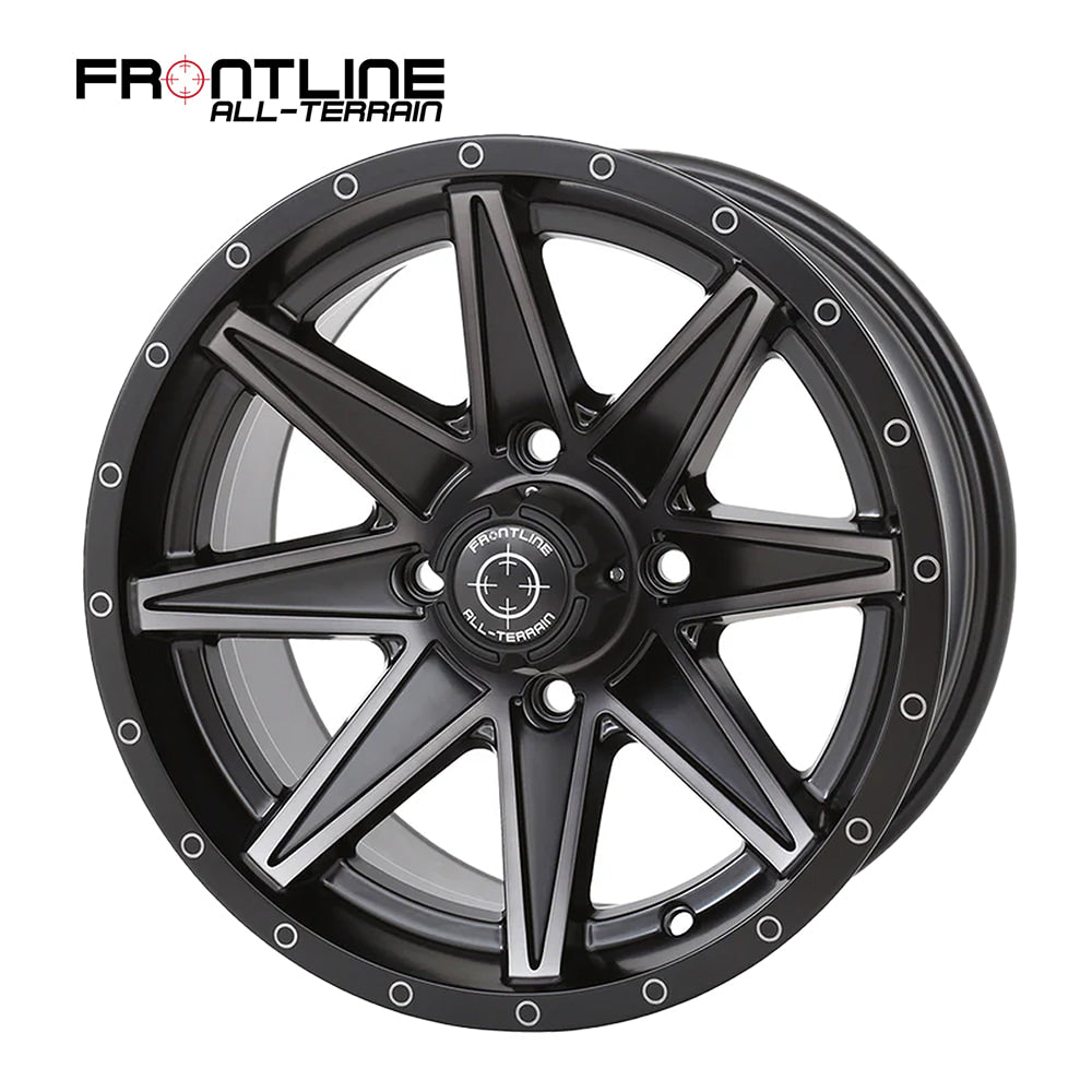 Matte Dark Tint Frontline 308 15" UTV wheel available in 4/137 and 4/156 bolt patterns with either 4+3 or 5+2 backspacing (+5 or +10mm), sold with fast and free shipping by Ride or Die Tire.