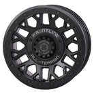 Angled view of the Matte Black finish on the Frontline 454 15x7" UTV and SXS beadlock wheel, available in 4/137 and 4/156 dual bolt patterns as well as 5/4.5 bolt pattern, with 4+3 offset, sold with fast and free shipping by Ride or Die Tire.