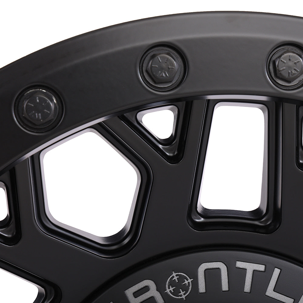 Detailed view of the spoke features and design on the Frontline All-Terrain 454 beadlock wheel.