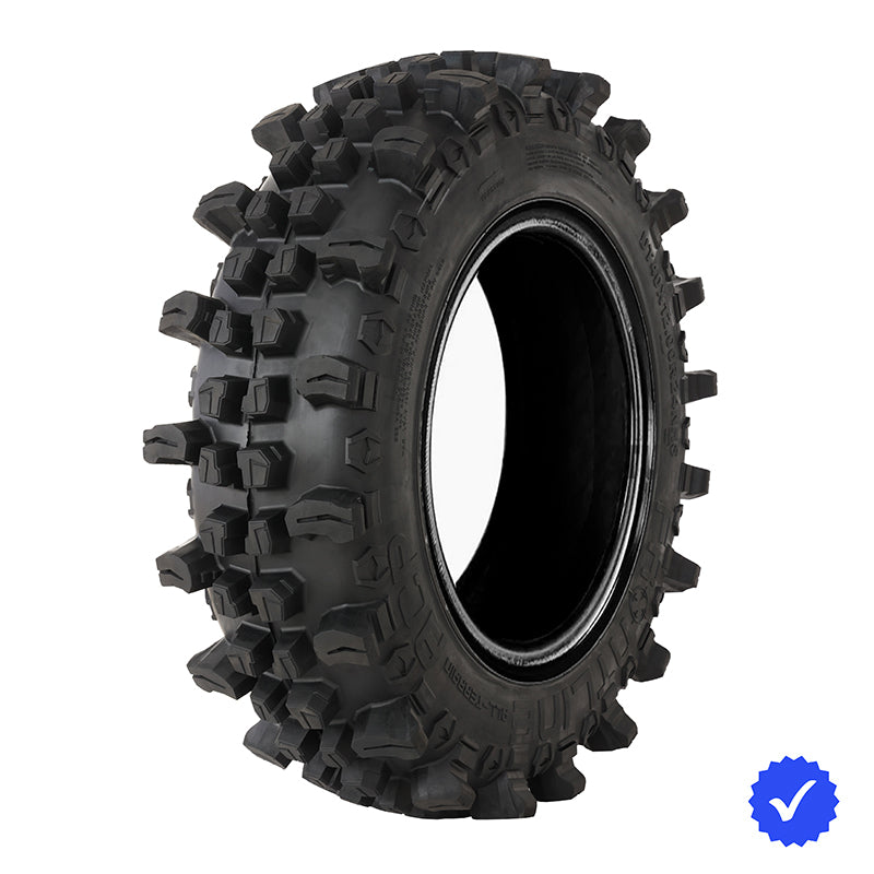 Heavy Duty 10-ply radial Frontline ACP UTV and SXS tire designed for all-terrain and available in rim sizes 14" through 24", Part # FLACP27, FLACP28, FLACP30, FLACP32, FLACP33, FLACP35, FLACP3522, FLACP3722, and FLACP4024.