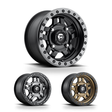Fuel Anza (D557 / D558 / D583) UTV wheel in every finish: matte black with gunmetal ring, matte gunmetal with black bead ring and matte bronze with black bead ring
