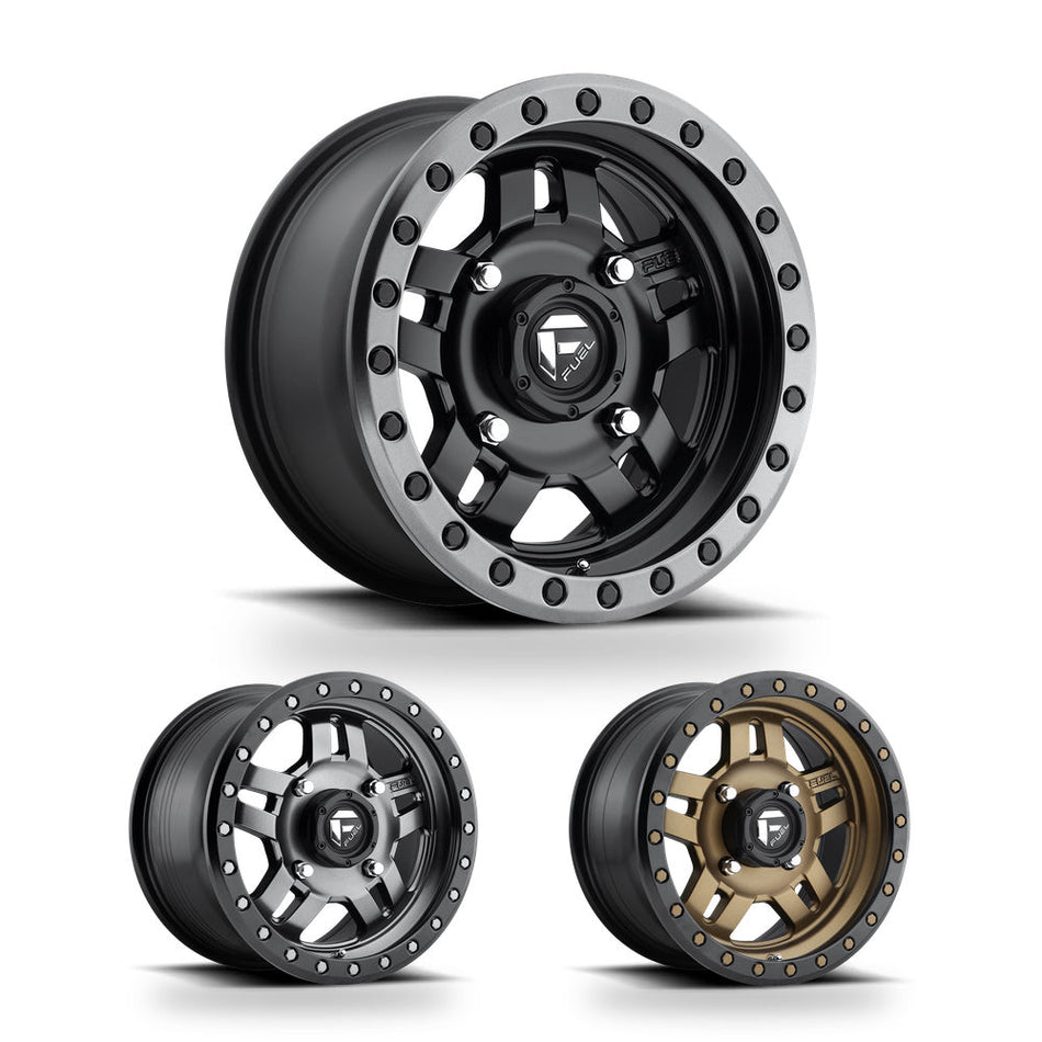 Fuel Anza (D557 / D558 / D583) UTV wheel in every finish: matte black with gunmetal ring, matte gunmetal with black bead ring and matte bronze with black bead ring