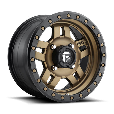 Fuel Anza D583 UTV wheel in matte bronze with black bead ring, angled front view, 14x7 / 15x7