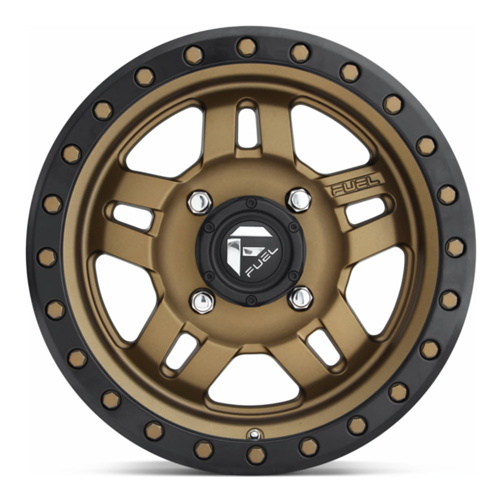 Fuel Anza D583 UTV wheel in matte bronze with black bead ring, straight-on face view