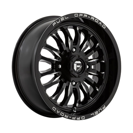 Fuel Arc D821 UTV wheel in gloss black milled, angled front view
