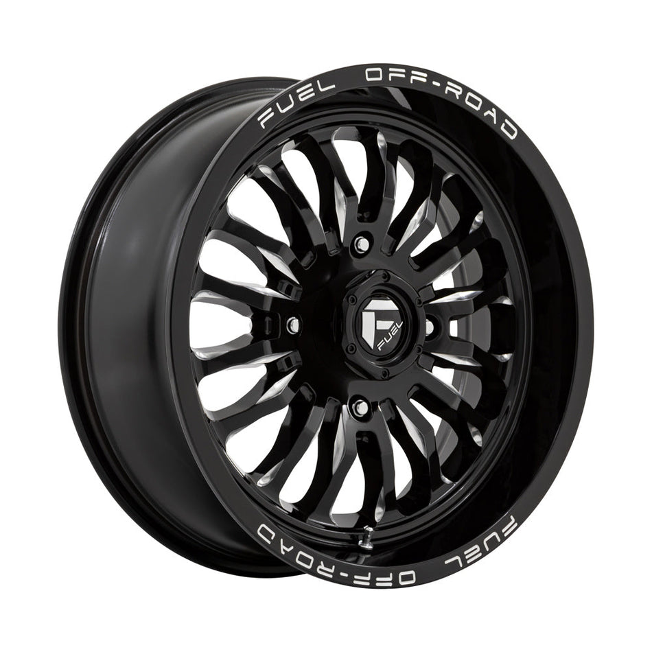 Fuel Arc D821 UTV wheel in gloss black milled, angled front view